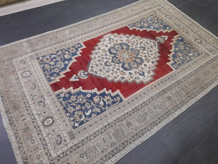 Navy Turkish Oushak Rug 5'11" x 9'6" Hand-Knotted detail