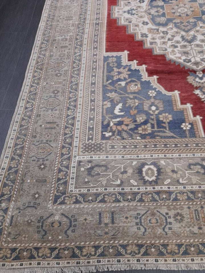 Navy Turkish Oushak Rug 5'11" x 9'6" Hand-Knotted close-up