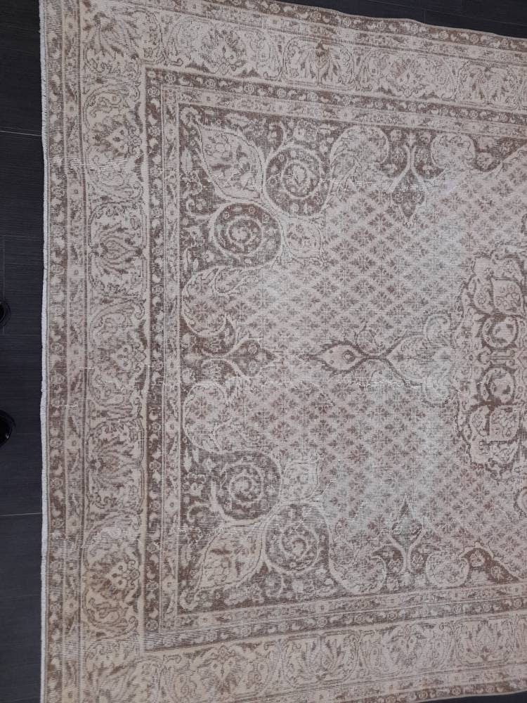 Tan Turkish Oushak Rug 6'8" x 10'2" Hand-Knotted border