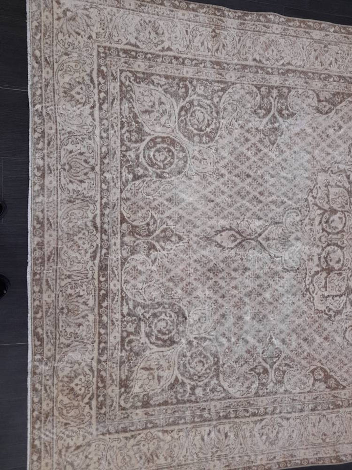 Tan Turkish Oushak Rug 6'8" x 10'2" Hand-Knotted border
