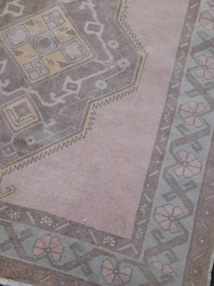 Tan Turkish Runner Rug 4' 9" x 11' 1" Hand-Knotted close-up