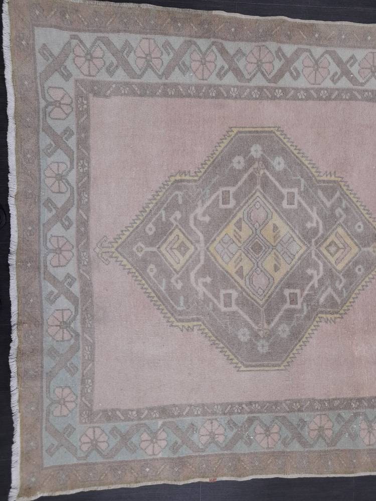 Tan Turkish Runner Rug 4' 9" x 11' 1" Hand-Knotted border