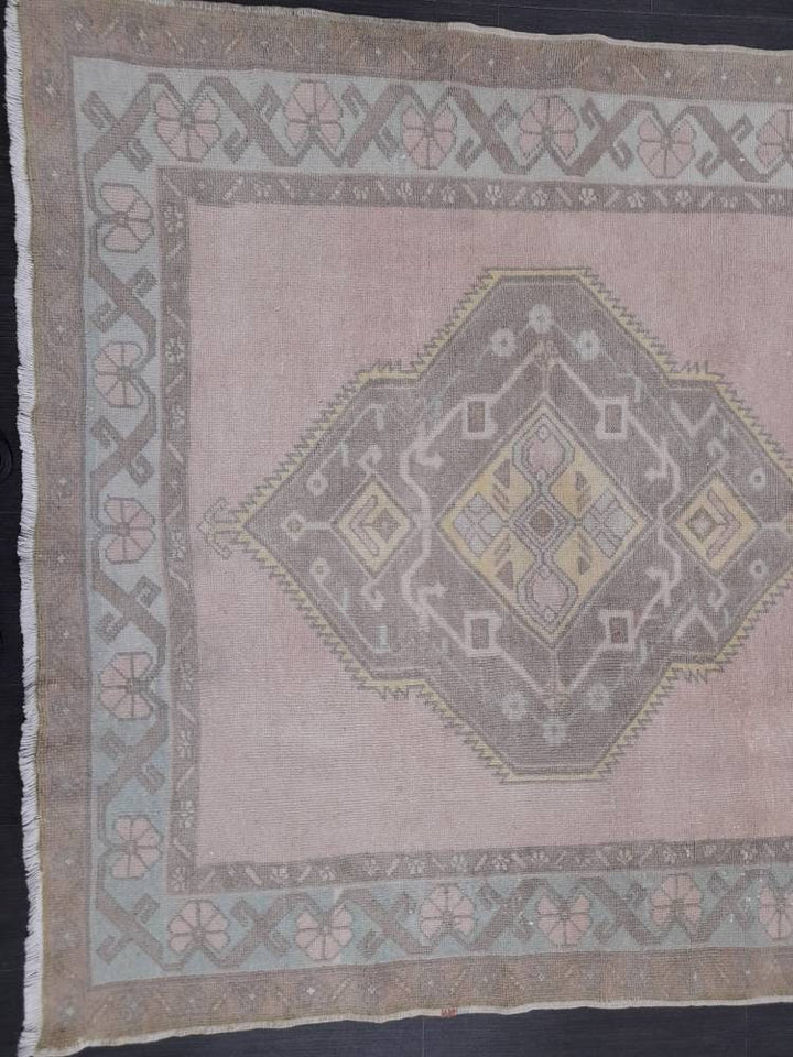 Tan Turkish Runner Rug 4' 9" x 11' 1" Hand-Knotted border