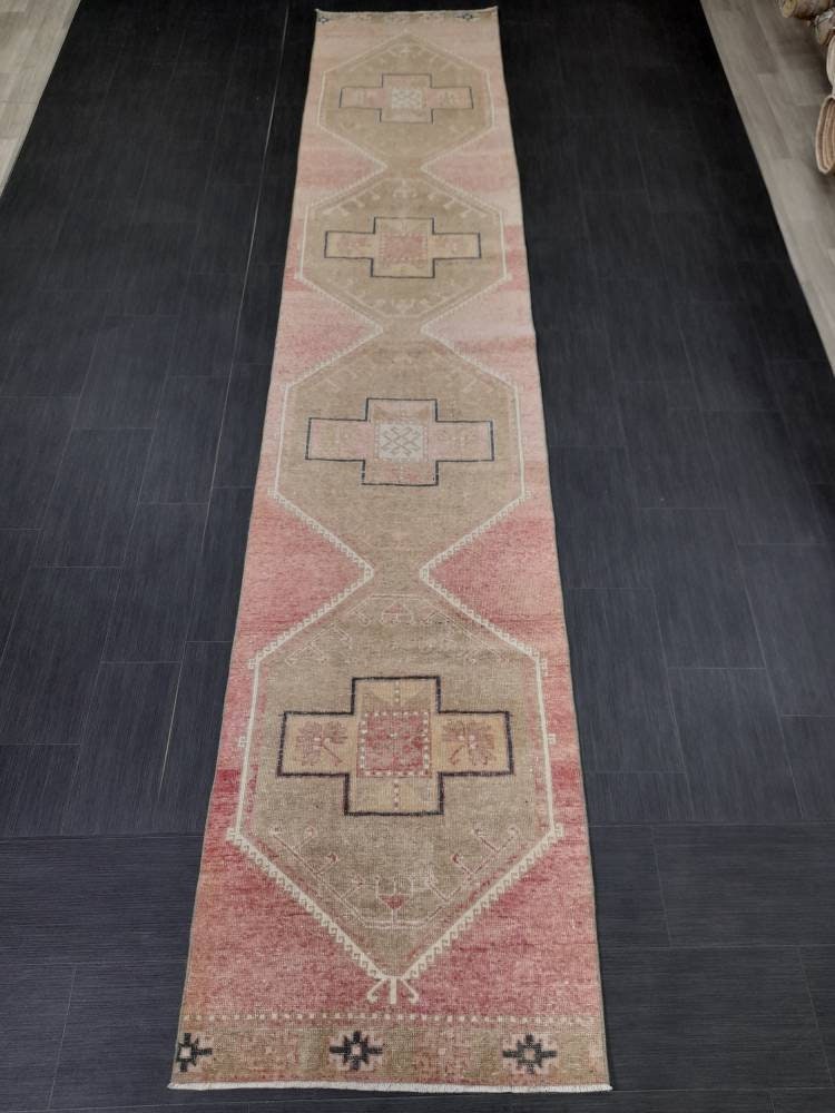 Pink Turkish Runner Rug 2' 9" x 13' 9" Hand-Knotted close-up