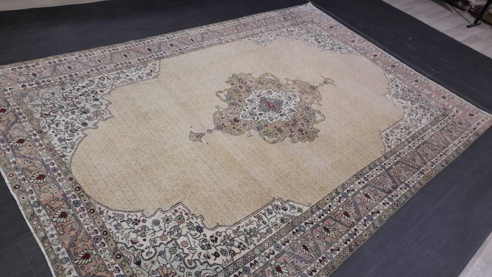 Beige Turkish Runner Rug 6' 4" x 9' 2" Hand-Knotted view
