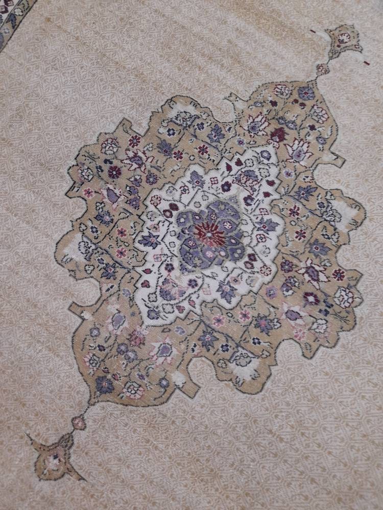 Beige Turkish Runner Rug 6' 4" x 9' 2" Hand-Knotted texture