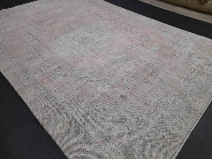 Pink Turkish Oushak Rug 6' 6" x 10' Hand-Knotted
