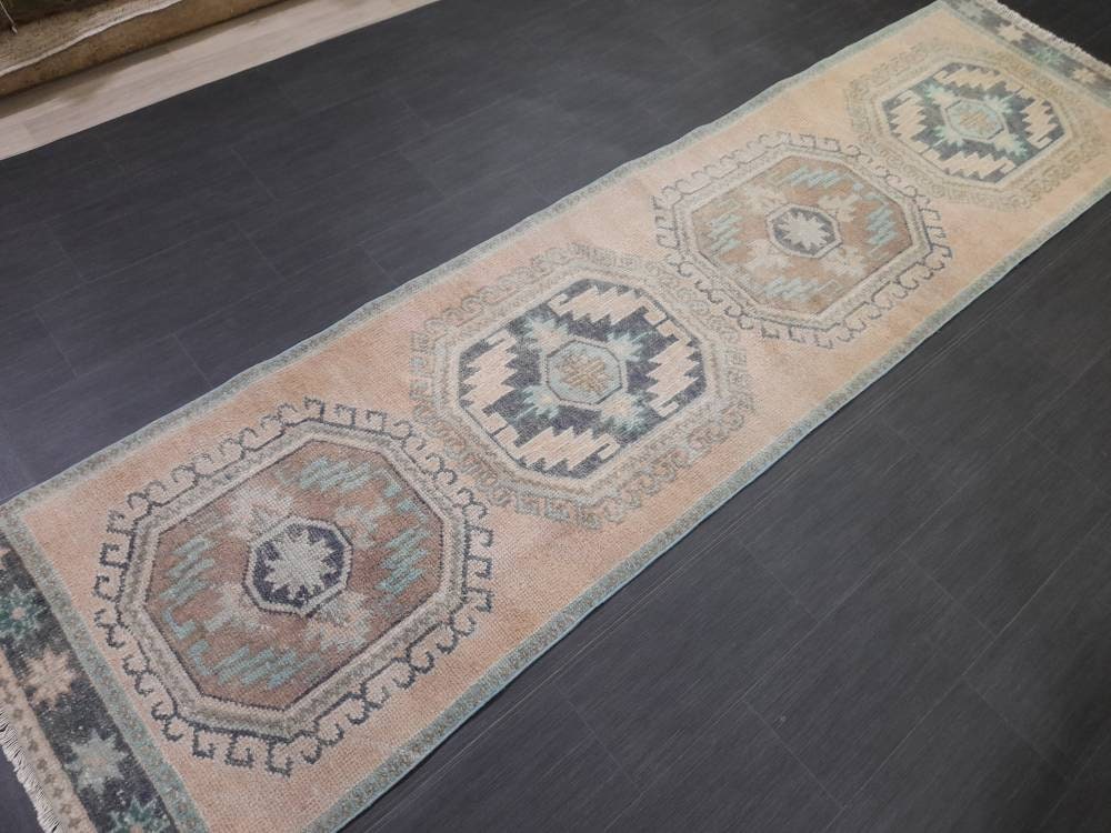 Beige Turkish Runner Rug 3' x 11' 7" Hand-Knotted