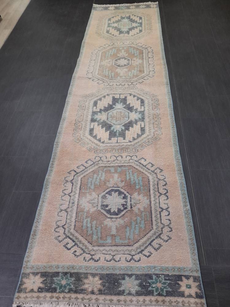 Beige Turkish Runner Rug 3' x 11' 7" Hand-Knotted field