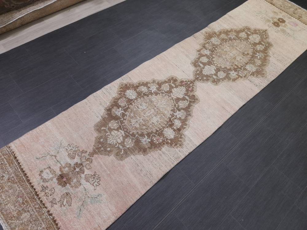 Beige Turkish Runner Rug 2' 10" x 11' 5" Hand-Knotted