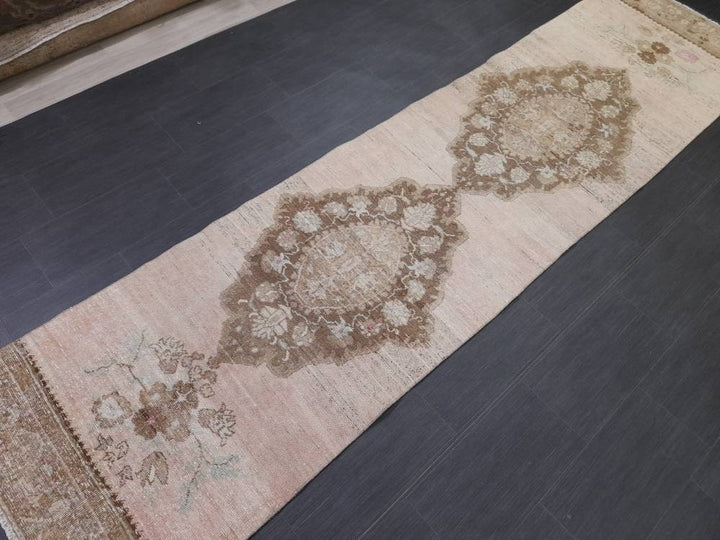 Beige Turkish Runner Rug 2' 10" x 11' 5" Hand-Knotted