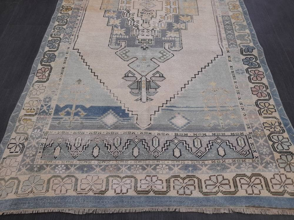 Blue Turkish Oushak Rug 4' 3" x 5' Hand-Knotted | No. WR69034