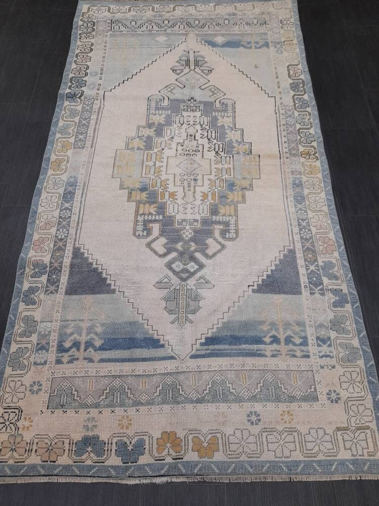 Blue Turkish Oushak Rug 4' 3" x 5' Hand-Knotted | No. WR69034