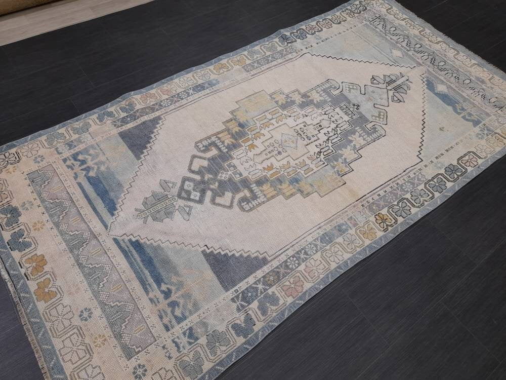 Blue Turkish Oushak Rug 4' 3" x 5' Hand-Knotted | No. WR69034