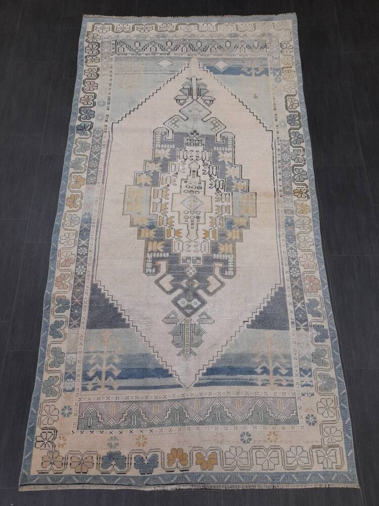 Blue Turkish Oushak Rug 4' 3" x 5' Hand-Knotted | No. WR69034