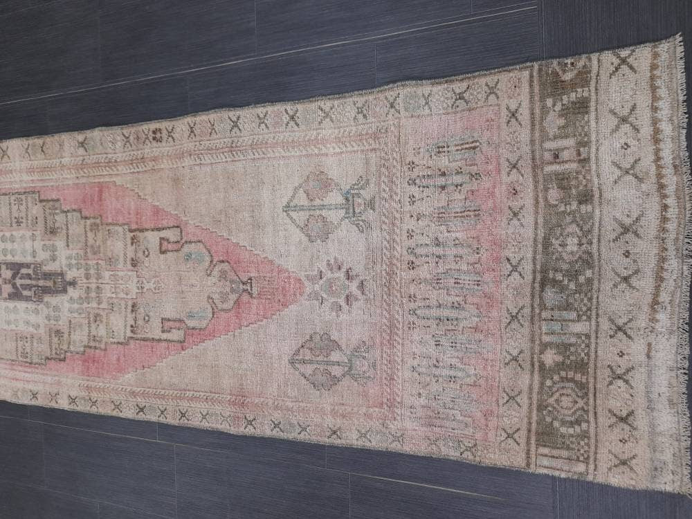 Pink Turkish Runner Rug 2' 9" x 12' 3" Hand-Knotted reverse