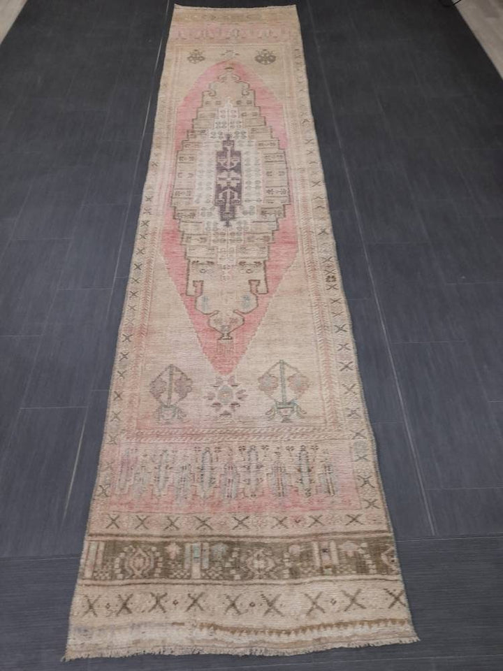 Pink Turkish Runner Rug 2' 9" x 12' 3" Hand-Knotted pattern