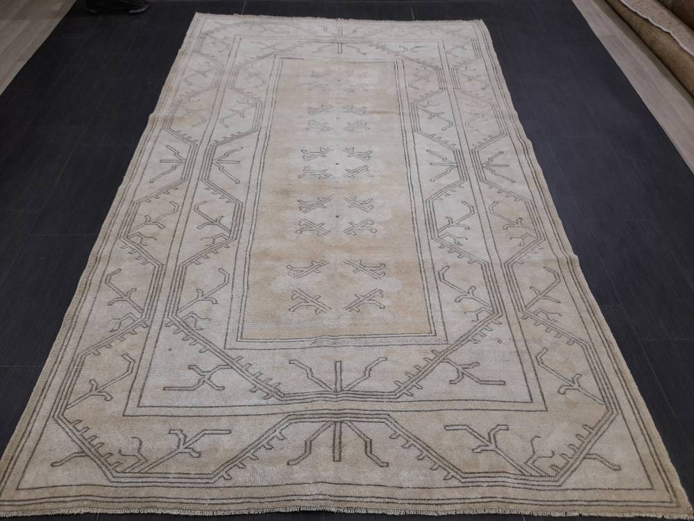 Beige Turkish Vintage Rug 5' 3" x 8' 4" Hand-Knotted view 9