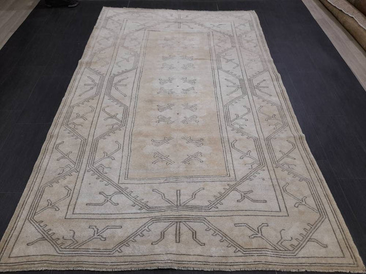 Beige Turkish Vintage Rug 5' 3" x 8' 4" Hand-Knotted view 9