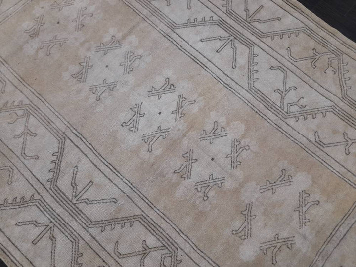 Beige Turkish Vintage Rug 5' 3" x 8' 4" Hand-Knotted field