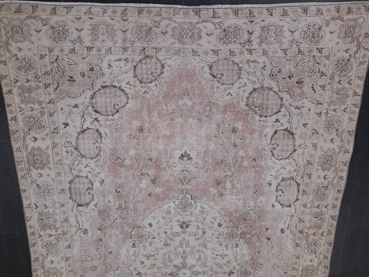 Pink Turkish Runner Rug 5' 5" x 8' 9" Hand-Knotted close-up