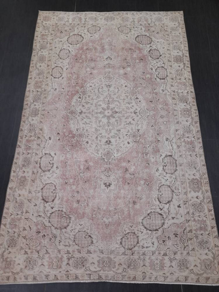 Pink Turkish Runner Rug 5' 5" x 8' 9" Hand-Knotted field