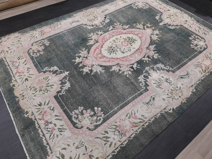 Green Turkish Vintage Rug 7' 3" x 10' Hand-Knotted | No. WR51278
