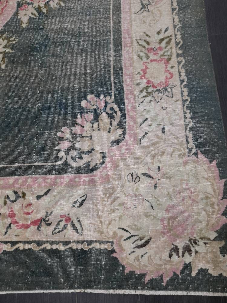 Green Turkish Vintage Rug 7' 3" x 10' Hand-Knotted | No. WR51278