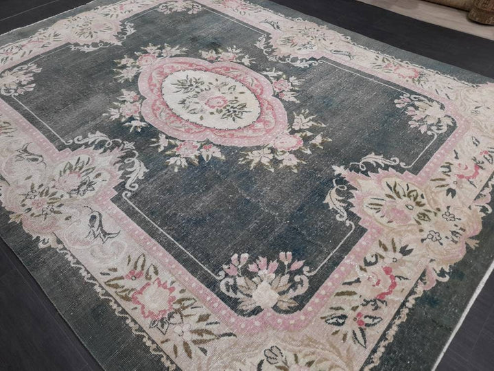 Green Turkish Vintage Rug 7' 3" x 10' Hand-Knotted | No. WR51278