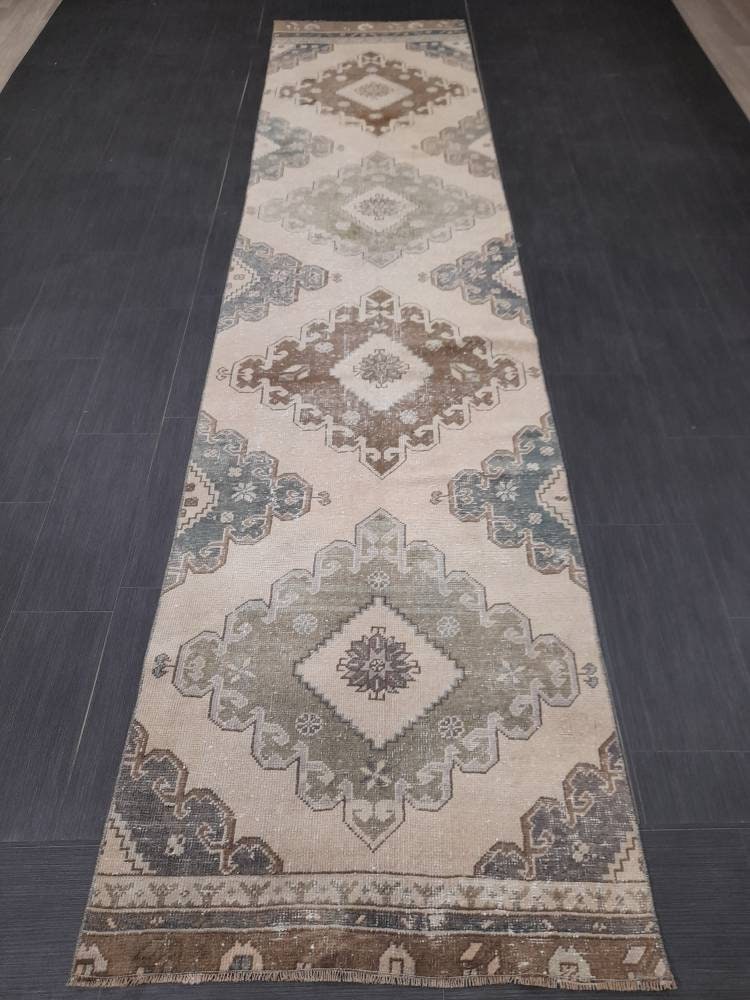 Beige Turkish Runner Rug 2' 10" x 12' 3" Hand-Knotted | No. WR19337