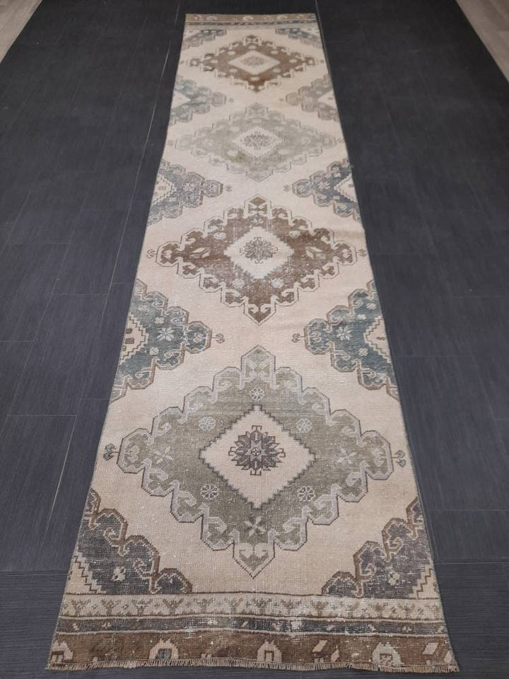 Beige Turkish Runner Rug 2' 10" x 12' 3" Hand-Knotted | No. WR19337