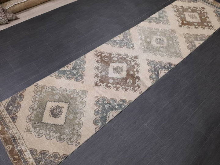 Beige Turkish Runner Rug 2' 10" x 12' 3" Hand-Knotted | No. WR19337