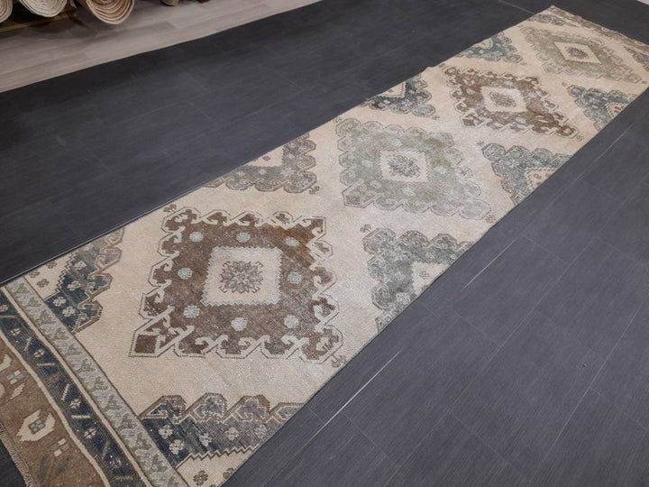 Beige Turkish Runner Rug 2' 10" x 12' 3" Hand-Knotted | No. WR19337