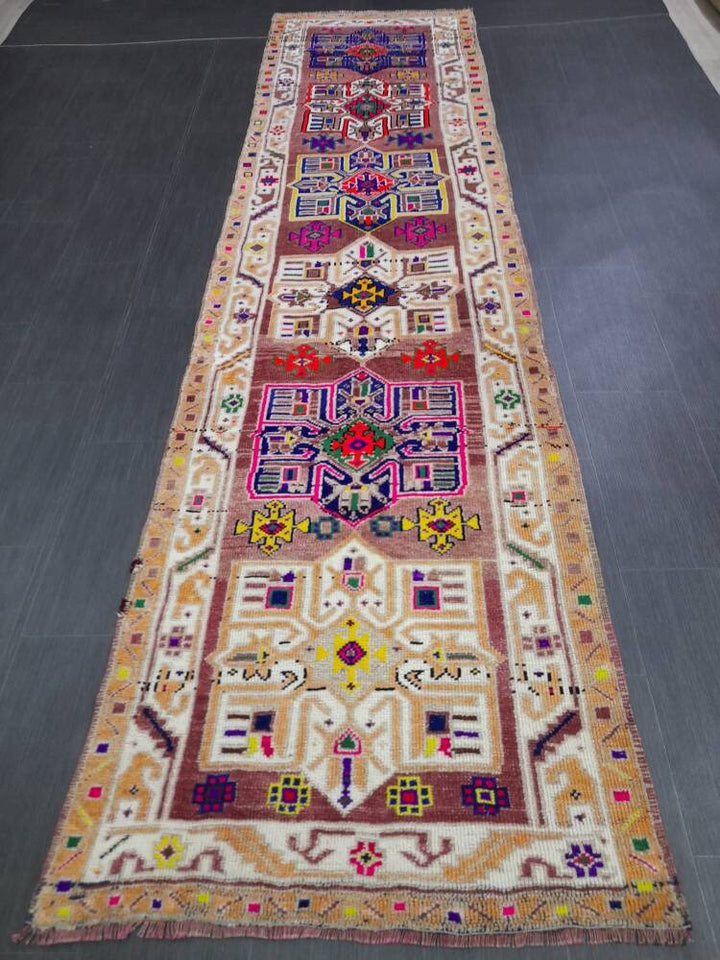 Beige Turkish Runner Rug 3' x 11' 7" Hand-Knotted view