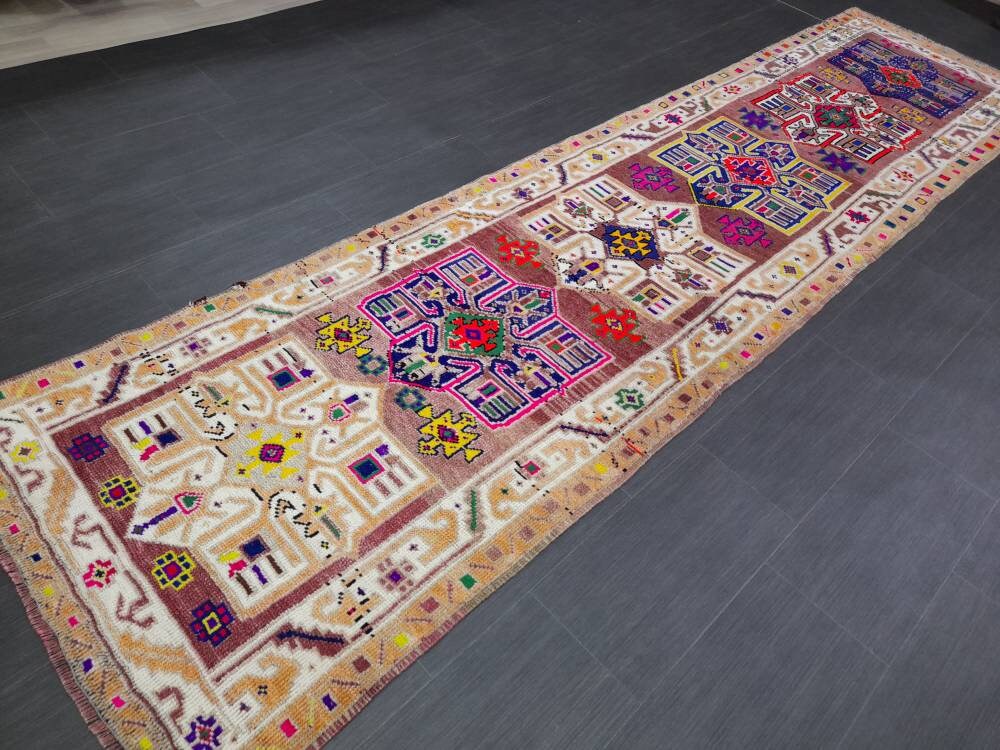Beige Turkish Runner Rug 3' x 11' 7" Hand-Knotted