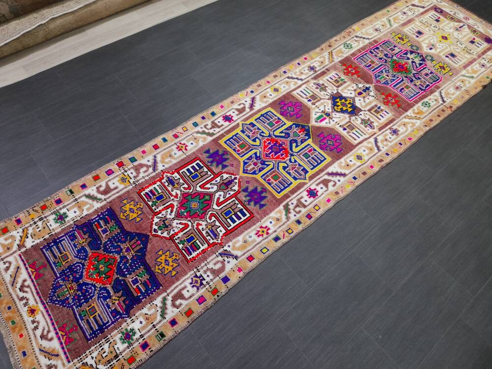 Beige Turkish Runner Rug 3' x 11' 7" Hand-Knotted pattern