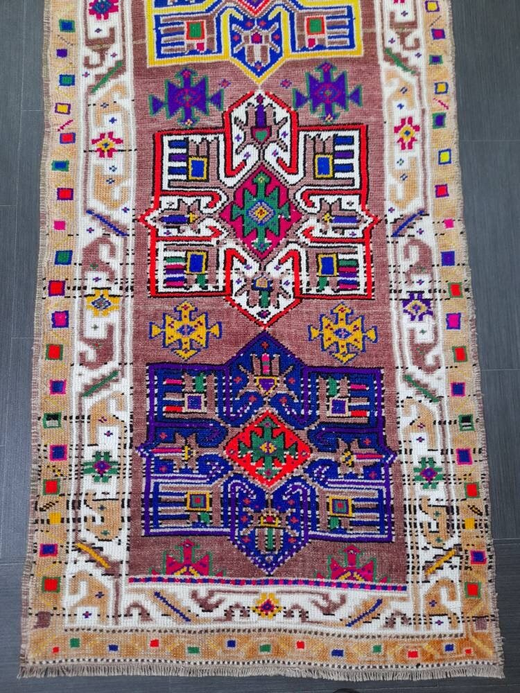 Beige Turkish Runner Rug 3' x 11' 7" Hand-Knotted border