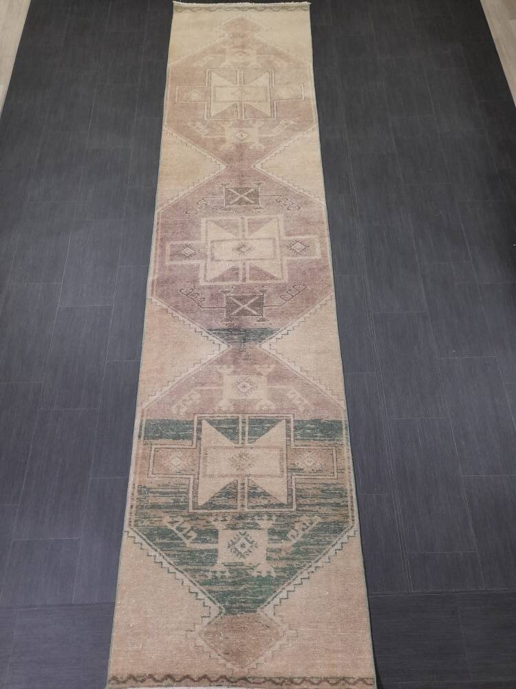 Beige Turkish Runner Rug 2' 10" x 12' 2" Hand-Knotted field