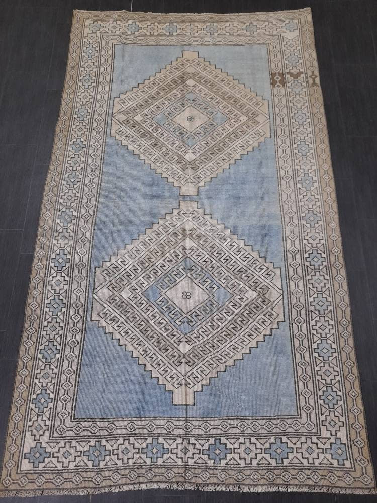 Blue Turkish Runner Rug 4' 9" x 8' 5" Hand-Knotted | No. WR89038