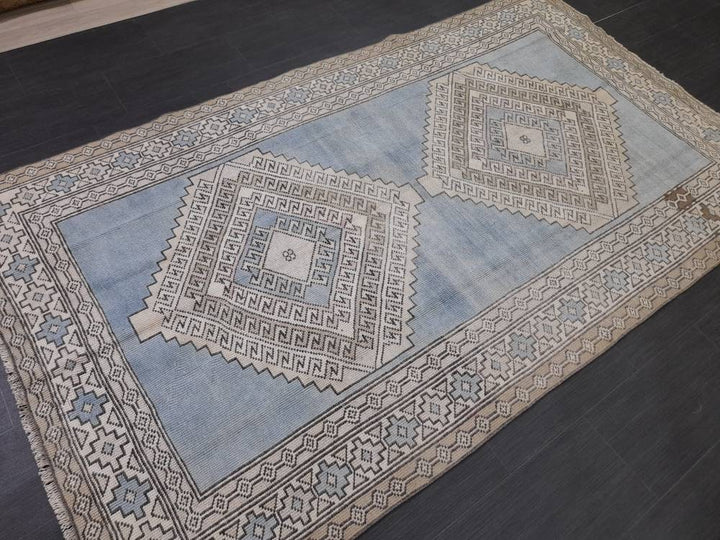 Blue Turkish Runner Rug 4' 9" x 8' 5" Hand-Knotted | No. WR89038
