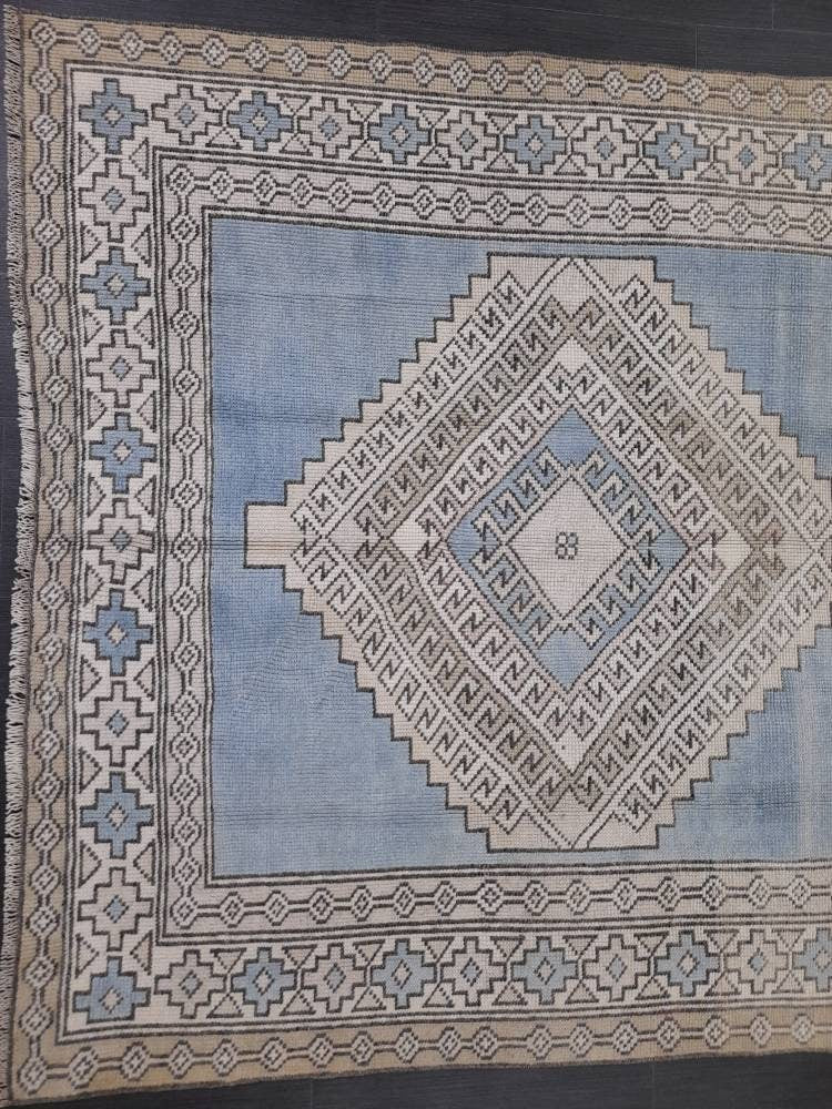 Blue Turkish Runner Rug 4' 9" x 8' 5" Hand-Knotted | No. WR89038