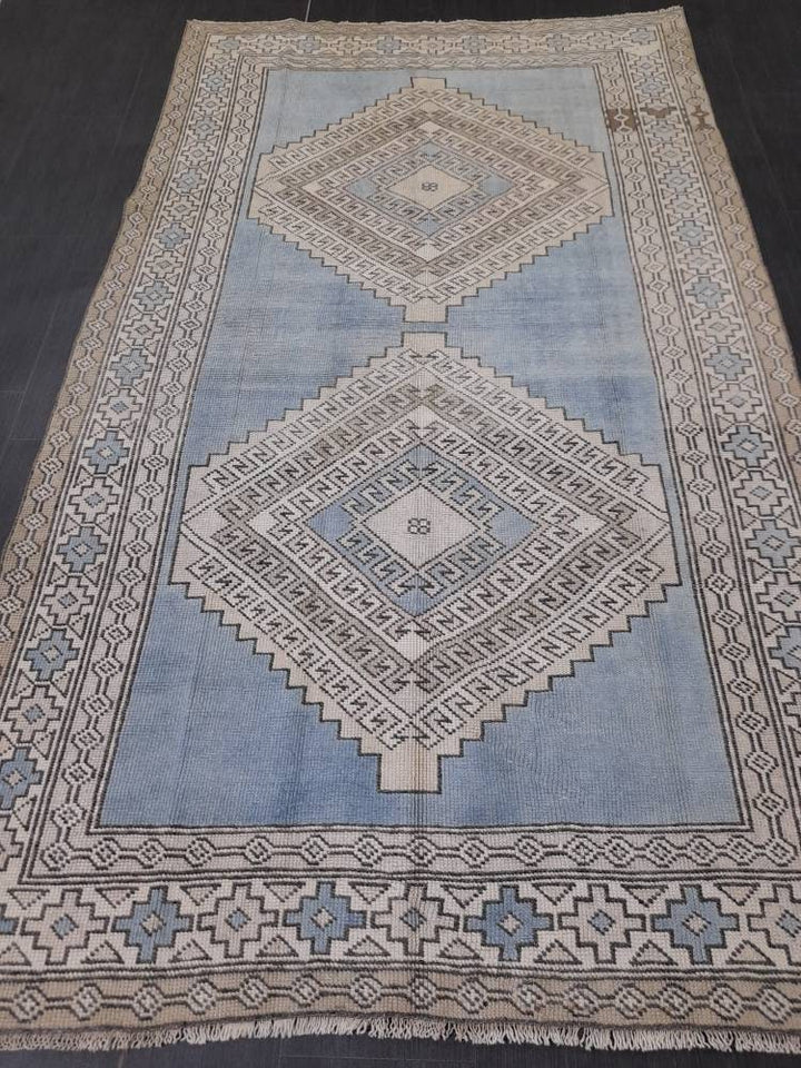 Blue Turkish Runner Rug 4' 9" x 8' 5" Hand-Knotted | No. WR89038