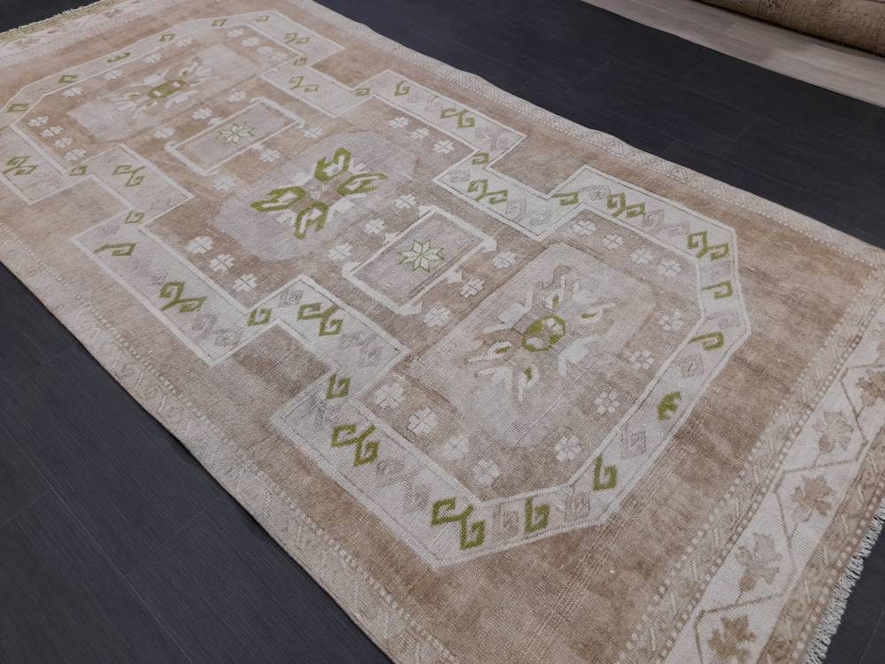 Beige Turkish Oushak Rug 4' 6" x 9' Hand-Knotted