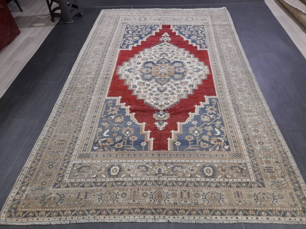 Navy Turkish Oushak Rug 5'11" x 9'6" Hand-Knotted texture