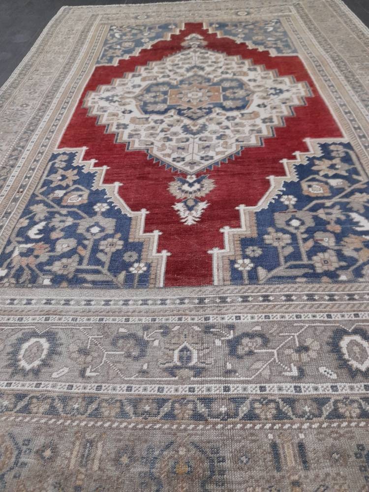 Navy Turkish Oushak Rug 5'11" x 9'6" Hand-Knotted field