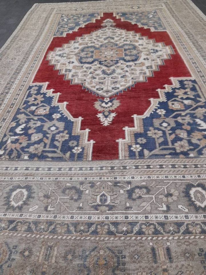 Navy Turkish Oushak Rug 5'11" x 9'6" Hand-Knotted field