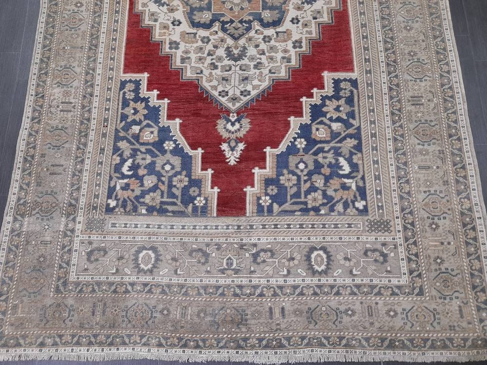Navy Turkish Oushak Rug 5'11" x 9'6" Hand-Knotted reverse