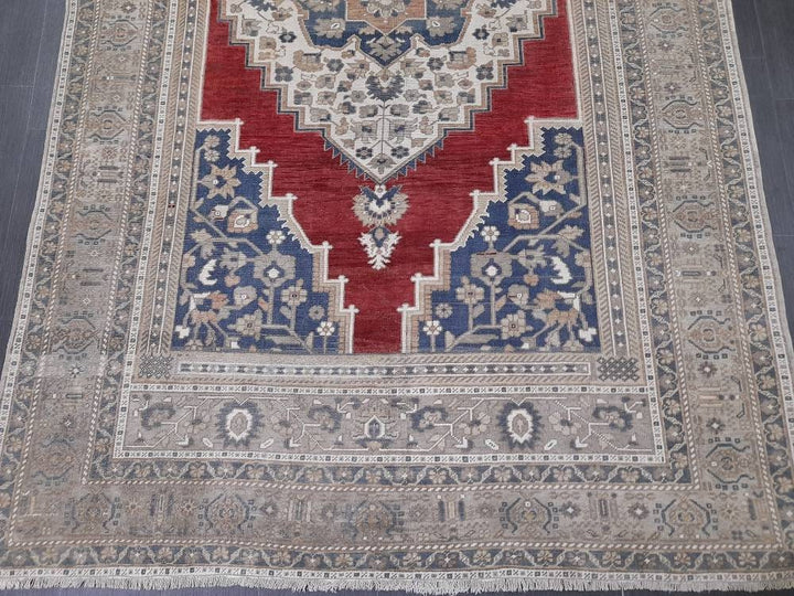 Navy Turkish Oushak Rug 5'11" x 9'6" Hand-Knotted reverse