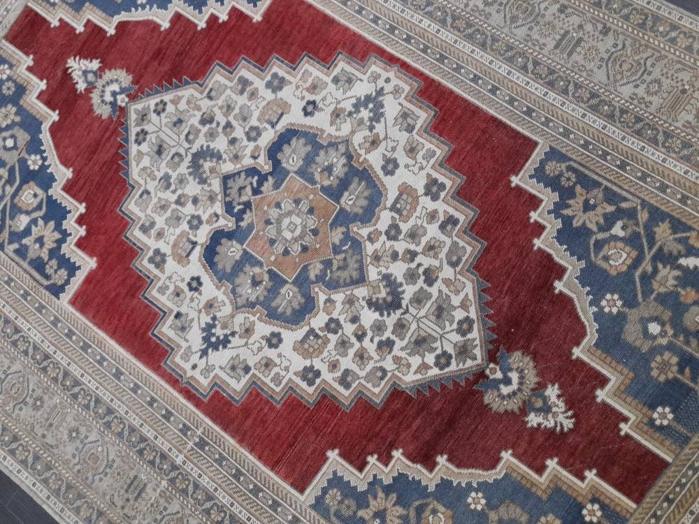 Navy Turkish Oushak Rug 5'11" x 9'6" Hand-Knotted pattern