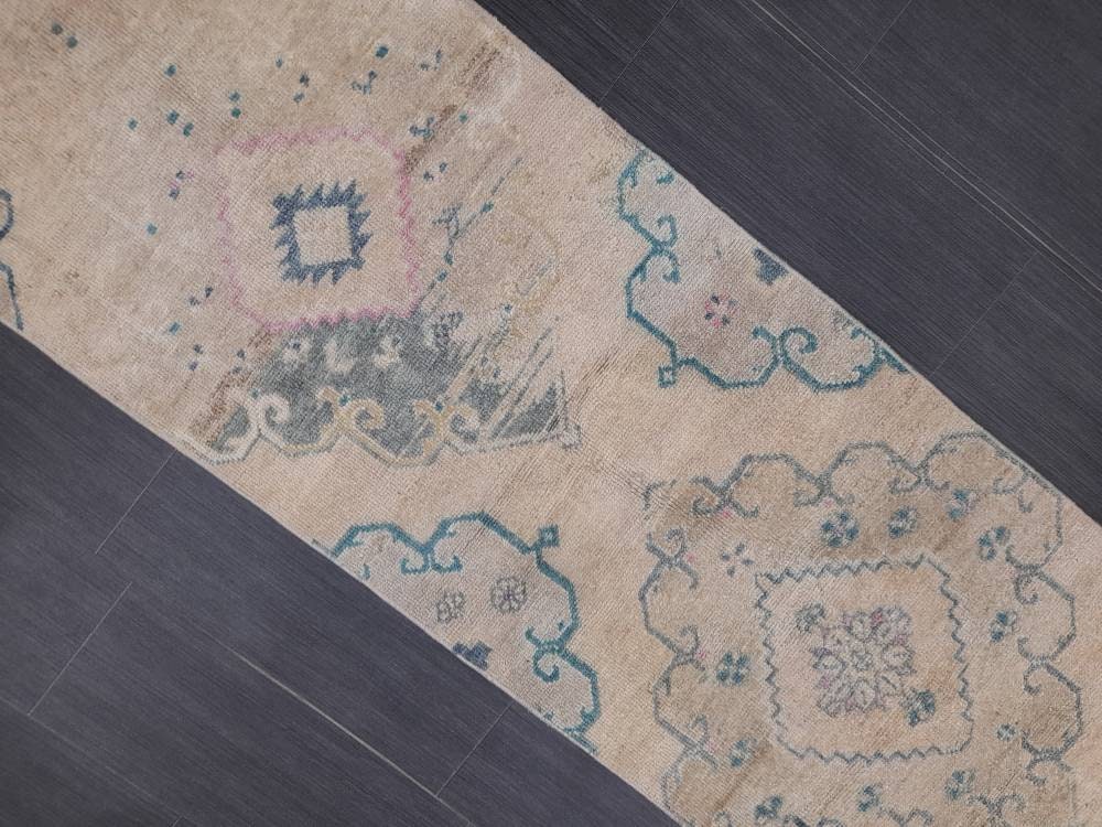Beige Turkish Runner Rug 2' x 6' 4" Hand-Knotted texture